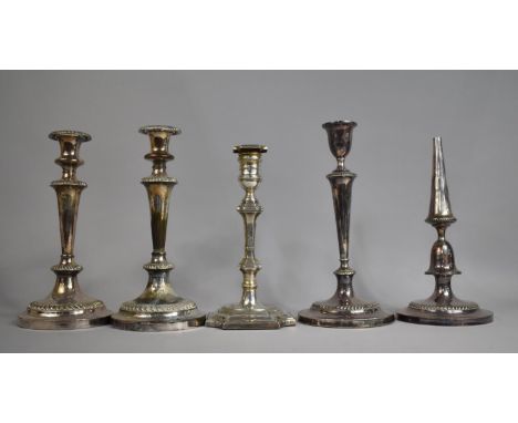 A Collection of Various Silver Plated Candlesticks, One AF 