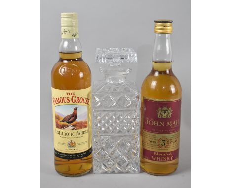A Single 70cl Bottle Famous Grouse Blended Scotch Whisky, John Mail Blended Whisky and a Spirit Decanter 