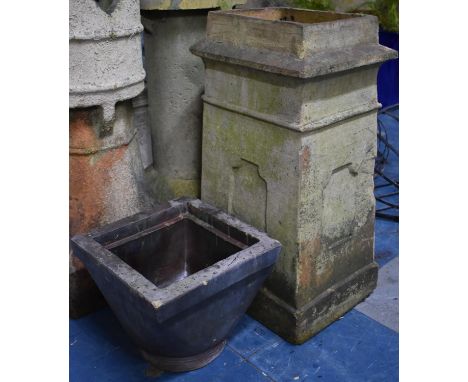 A Terracotta Chimney Pot of Tapering Rectangular Form together with a Glazed Stoneware Hopper, 53cms High 