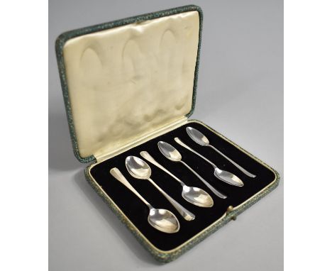 A Cased Set of Six Silver Rat Tailed Coffee Spoons by Charles James Allen Sheffield 1930 