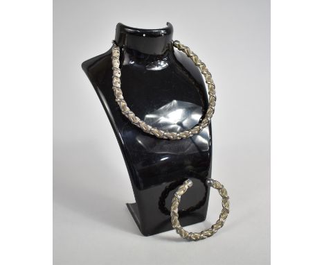 A Silver Twist Wire Necklace with Beaded Extender, Stamped to Clasp Together with Matching Bangle , 75g 