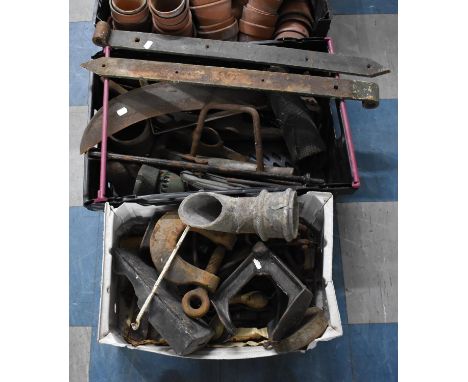 Two Boxes of various Metalwares to include Bolts, Shoe Last, Axe Head Etc 