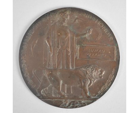 A WWI Bronze Desk Plaque Inscribed for Harold Goddard 
