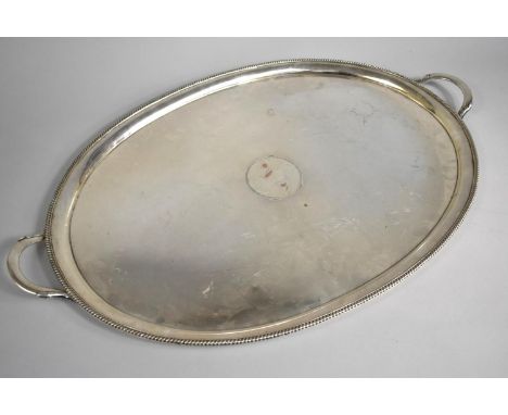 A Large Edwardian Silver Plated Oval Drinks Tray with Two Handles and Rope Border, 70cms Wide 