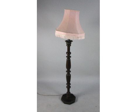 A Vintage Turned Wooden Standard Lamp with Shade 