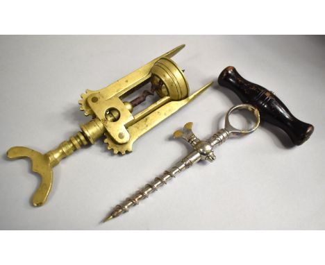 A Late 19th/Early 20th Century Champagne Tap together with a Brass Double Action Corkscrew 