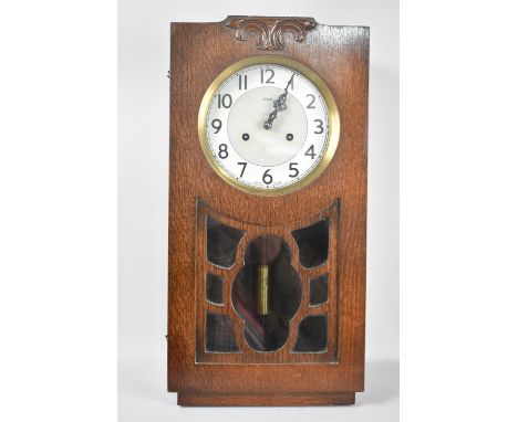 An Art Deco Oak Cased Wall Clock by Enfield with Cylindrical Brass Pendulum, Working Order 