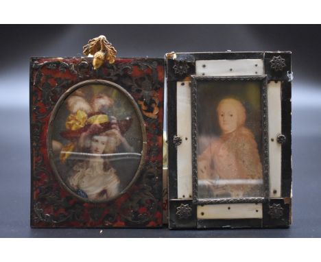 Two old portrait miniatures,&nbsp;one in tortoiseshell Boulle frame. (2) 