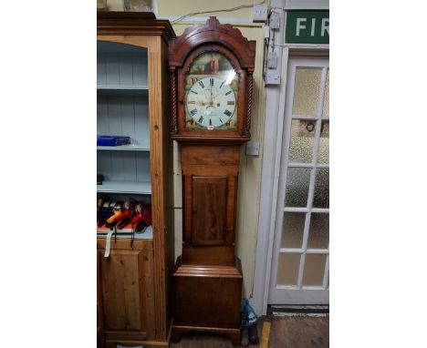 An early 19th century mahogany and line inlaid eight day longcase clock,&nbsp;the 12in painted arched dial inscribed, 'D Maff