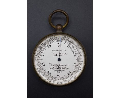 A Victorian brass pocket aneroid barometer,&nbsp;the silvered dial inscribed 'J H Steward..., London' and numbered 4425, 5cm 