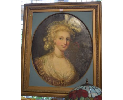 Continental School, late 18th century, head and shoulders portrait of a lady wearing pearls, oil on canvas, 67 x 55cm oval. 