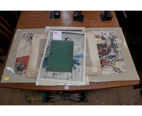 A group of four Japanese woodblock prints,&nbsp;Edo, largest triptych 33.5 x 70cm; each unframed; together with another Japan