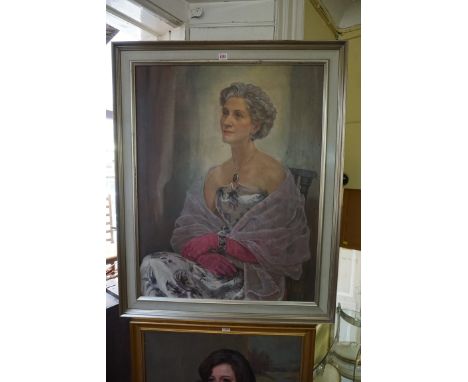 * Copnall, half length portrait of a seated lady wearing a silk shawl, signed and dated '56, oil on board, 90 x 69.5cm.&nbsp;