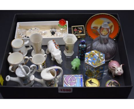 A mixed group of ceramics, to include: Swarovski; Royal Worcester patch boxes; crested china, etc. 
