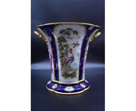 A large and impressive Spode twin handled jardiniere, finely hand painted and enriched with gilding,&nbsp;34.5cm high. 