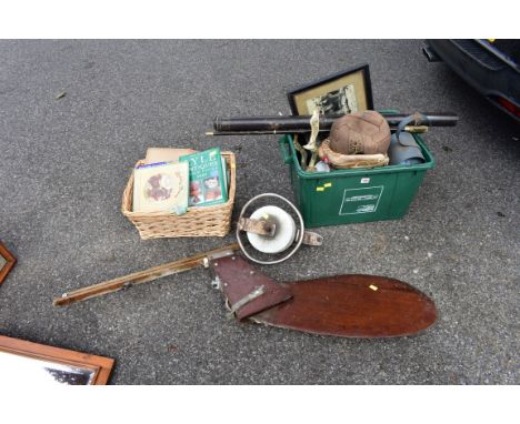 A quantity of sundry, to include a slate mantel clock, oak mantle clock, lantern, art reference books and other items.&nbsp;C