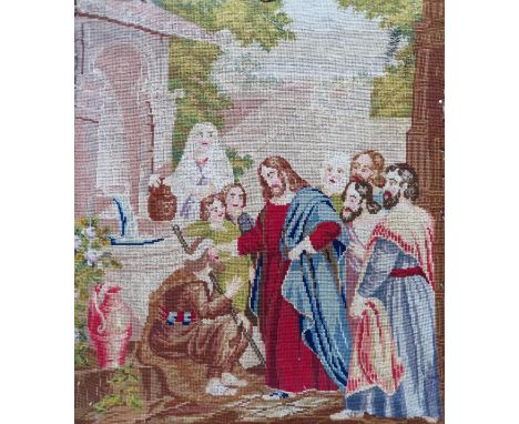 Vintage unframed Religious tapestry panel Approx. 69 x 63cms

used. edging frayed throughout 