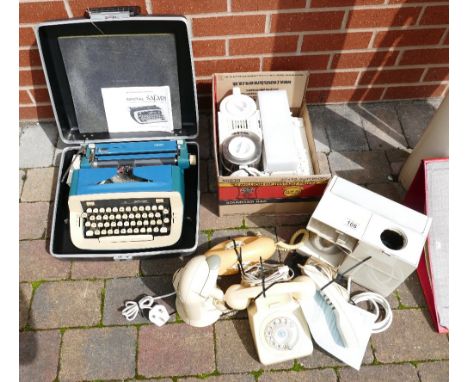 A collection of items to include vintage goblin radio teasmade, swan compact teasmade, vintage imperial safari typewriter wit