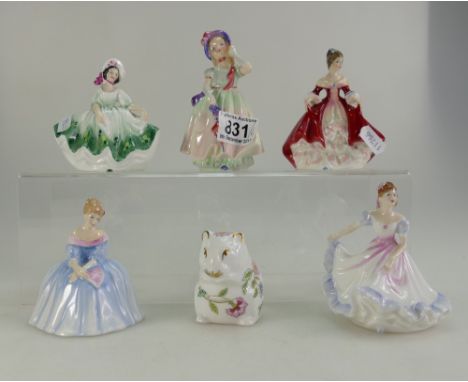 A collection of ceramic figures to include small Royal Doulton lady figures Southern Belle HN3174 (seconds), Ninette HN3215 (
