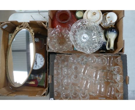 A mixed collection of items to include glassware, pressed glass fruit bowls, ceramic vases, clocks, barometers etc (3 trays)