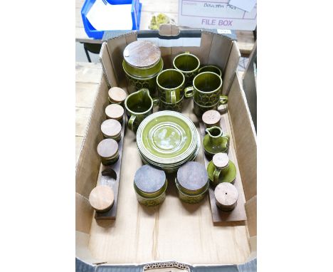 A collection of Hornsea ironstone teaware to include cups, saucers, side plates, storage jars etc 