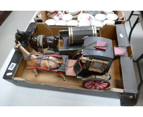 Unbranded ceramic figures of horses with attached carriages (2)