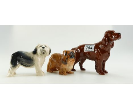 Beswick Golden Retriever, Royal Doulton figure Pekinese and unmarked ceramic figure of sheep dog (3) - one boxed