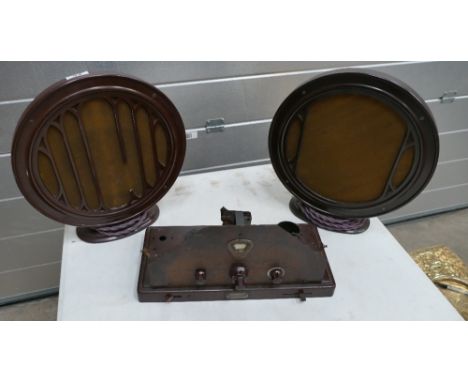 Vintage Bakelite round speakers together with a Lumophon W30 radio 1930 