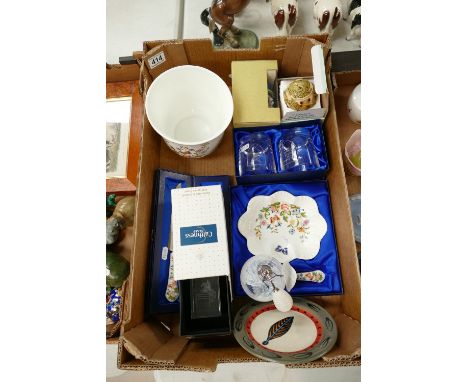 A mixed collection of items to include boxed Caithness paperweights and perfume bottles together with Aynsley cottage garden 