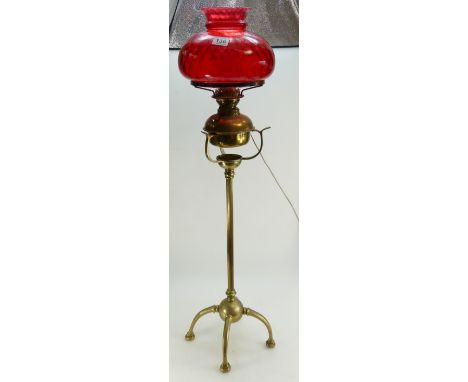 Brass tall talble lamp and shade (converted to electric) 