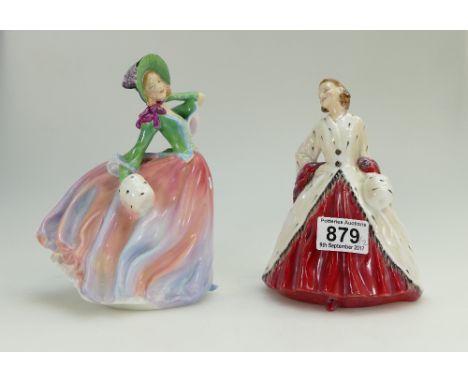 Royal Doulton lady figure Autumn Breezes (colourway) HN1911 and Ermine Coat HN1981 (2)