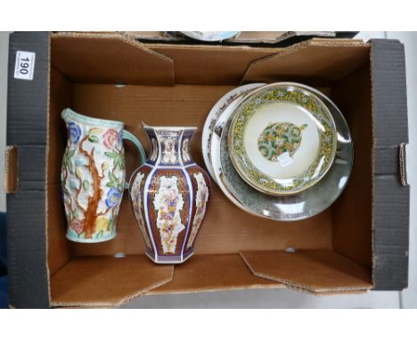 A mixed collection of items to include Royal Doulton commemorative wall plates, Woods embossed Indian tree water jug and octa