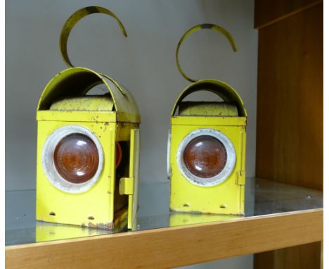 Two vintage type workman's warning lamps 