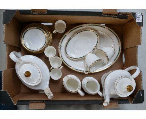 A collection of Royal Doulton tea ware in the Forsythe pattern to include coffee pot, teapot, coffee cans, cups, milk jugs et