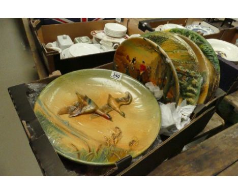 A collection of W H Bossons embossed wall plaques including flying geese, hunting scene, The Departure etc (some wear and pai