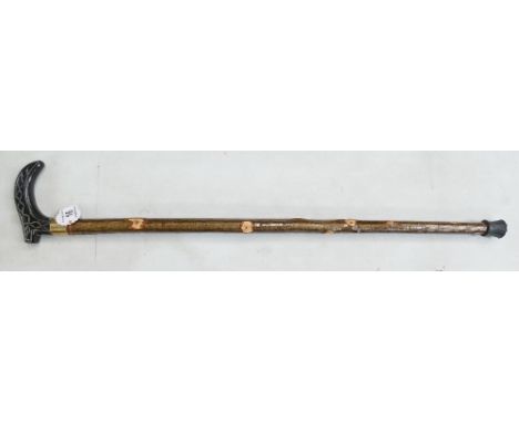 Walking stick with black Buffalo handle with a Hazel shank.