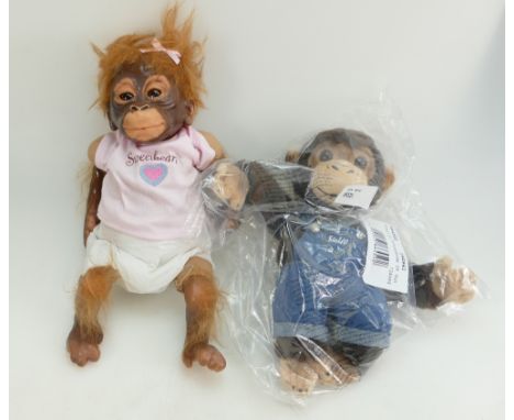Boxed Steiff Charlie Schimpanse together with Ashton Drake gallery Little Umi monkey doll figure (both boxed) 