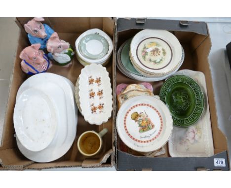 A mixed collection of ceramic items to include Wade Natwest pigs, dinnerware, advertising ashtrays etc (2 trays)