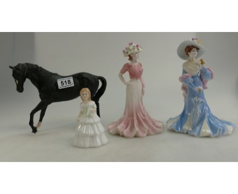 A mixed collection of ceramic figurines to include Beswick Black Beauty (Leg broken and reglued), Royal Doulton small figurin