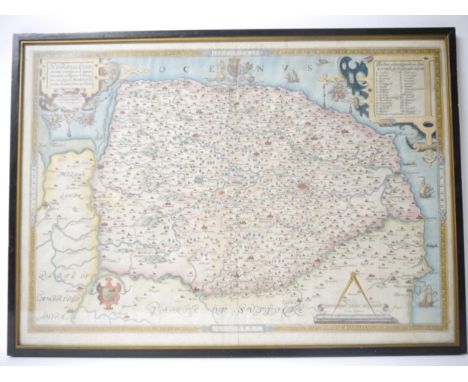 (Norfolk.) Christopher Saxton: 'Norfolciae comitatus continens in se. Oppida Mercatoria 26, Pagos et Villas 625, Una cum sing