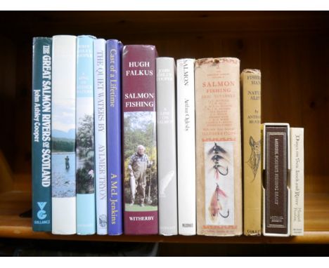 Eleven mainly salmon fishing titles, including Hugh Falkus: 'Salmon Fishing a Practical Guide', 1984, reprint, original cloth