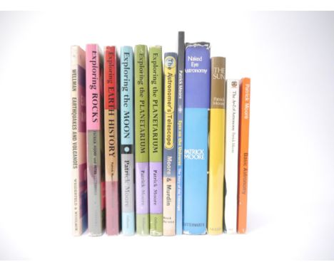 Patrick Moore, a collection of astronomy books, some signed &amp; inscribed by Moore or with his compliment slips loosely ins