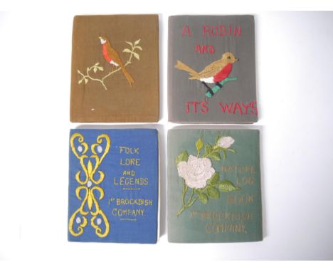 Four Brockdish Girl Guides manuscript books circa 1929, all with pictorial embroidered covers, containing manuscript pen &amp