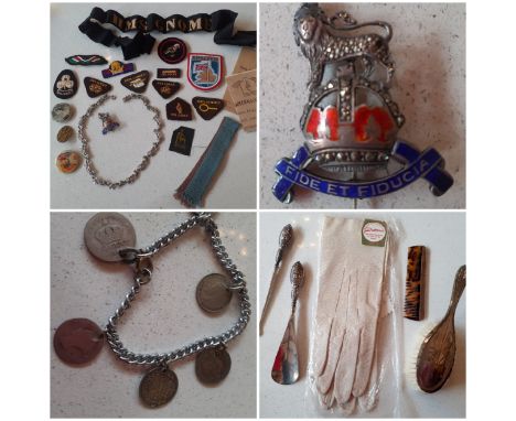 Collectables to include a pair of mid 20th Century ladies cream leather gloves, unused, a boxed child's silver hairbrush, a s