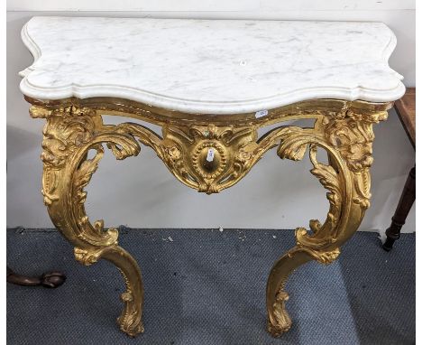 A 19th century Louis XV style gilt console table having a marble top on ornate cabriole legs, 91cm h x 90cm wLocation:If ther