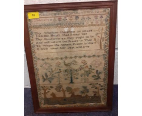 A late 18th/early 19th Century fine needlework sampler A/F on muslin, undated, worked by Elizabeth Harlas depicting the alpha