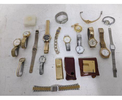 A mixed lot of mainly gent's wristwatches to include a Seiko and an Action watch, along with a Ronson lighter and a Colibri l
