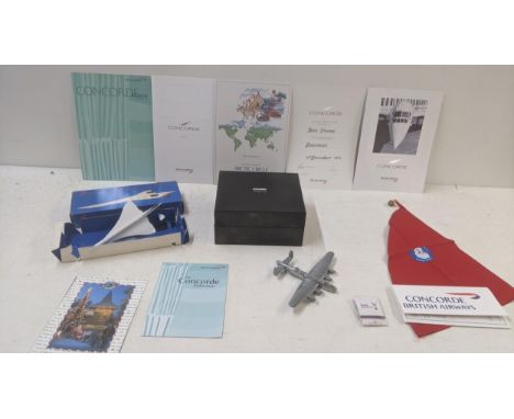 Concord British Airways related items to include a menu Concord Flight certificate and others together with a Corgi precision