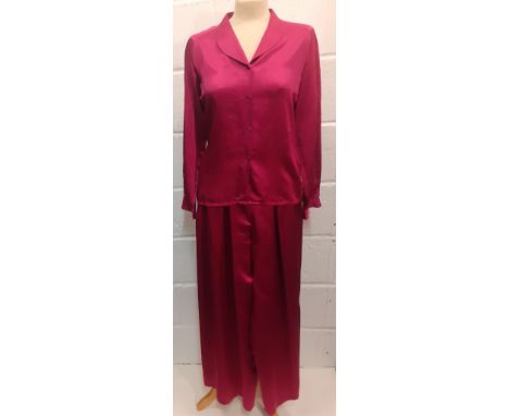 Missoni for Harrods- A ladies 2-piece silk mix outfit in fuchsia comprising a pair of wide leg trousers approx 26" waist x 39