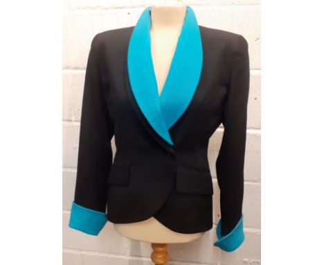 Christian Dior-A late 20th Century ladies black fitted jacket having detachable turquoise collar and cuffs, size 4 (approx 34